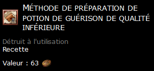 Méthode de préparation de potion de guérison de qualité inférieure