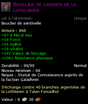 Bouclier de gardien de la Lothlorien