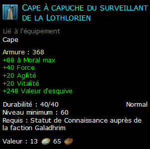 Cape à capuche du surveillant de la Lothlorien