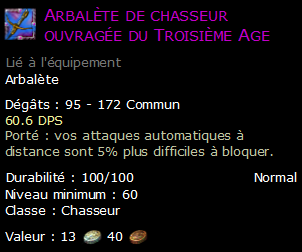 Arbalète de chasseur ouvragée du Troisième Age