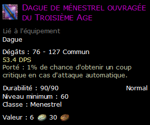 Dague de ménestrel ouvragée du Troisième Age