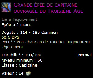 Grande épée de capitaine ouvragée du Troisième Age