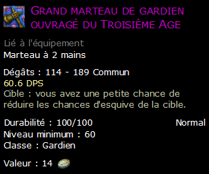 Grand marteau de gardien ouvragé du Troisième Age