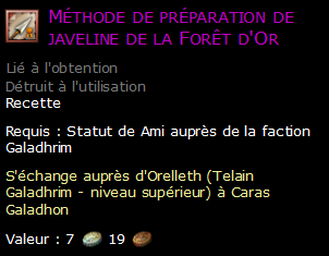 Méthode de préparation de javeline de la Forêt d'Or