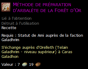 Méthode de préparation d'arbalète de la Forêt d'Or