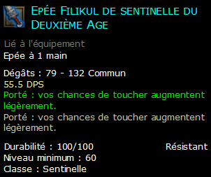 Epée Filikul de sentinelle du Deuxième Age