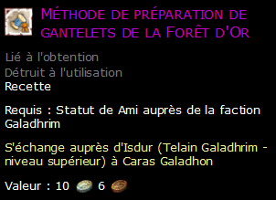 Méthode de préparation de gantelets de la Forêt d'Or