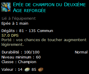 Epée de champion du Deuxième Age reforgée