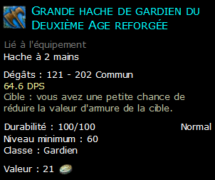 Grande hache de gardien du Deuxième Age reforgée