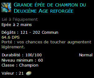 Grande épée de champion du Deuxième Age reforgée