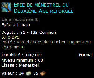 Epée de ménestrel du Deuxième Age reforgée