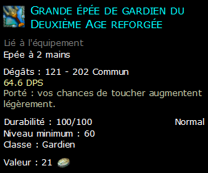 Grande épée de gardien du Deuxième Age reforgée