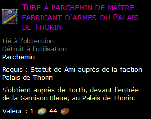 Tube à parchemin de maître fabricant d'armes du Palais de Thorin