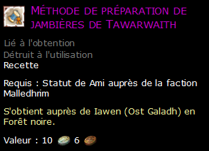 Méthode de préparation de jambières de Tawarwaith