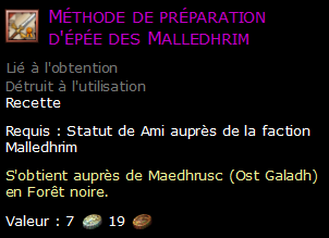 Méthode de préparation d'épée des Malledhrim