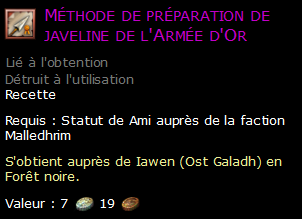 Méthode de préparation de javeline de l'Armée d'Or