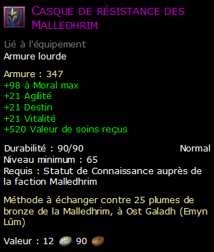 Casque de résistance des Malledhrim