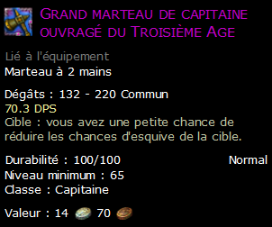 Grand marteau de capitaine ouvragé du Troisième Age