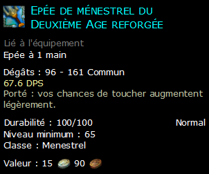 Epée de ménestrel du Deuxième Age reforgée