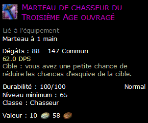 Marteau de chasseur du Troisième Age ouvragé