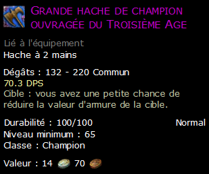 Grande hache de champion ouvragée du Troisième Age