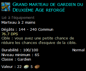 Grand marteau de gardien du Deuxième Age reforgé