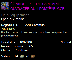 Grande épée de capitaine ouvragée du Troisième Age