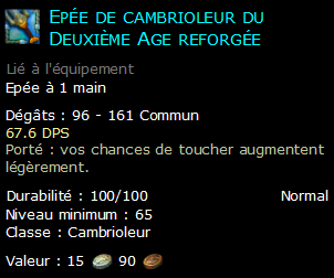 Epée de cambrioleur du Deuxième Age reforgée