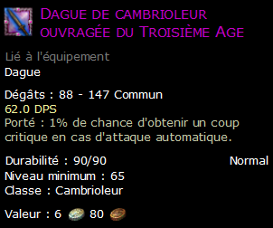 Dague de cambrioleur ouvragée du Troisième Age