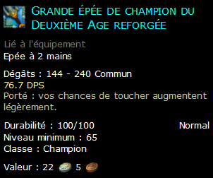 Grande épée de champion du Deuxième Age reforgée