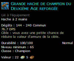 Grande hache de champion du Deuxième Age reforgée