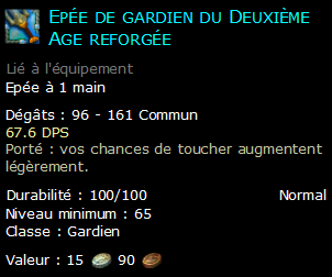 Epée de gardien du Deuxième Age reforgée