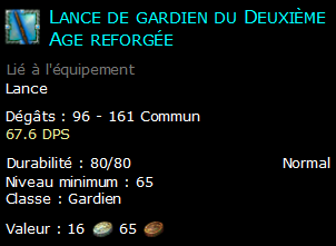 Lance de gardien du Deuxième Age reforgée