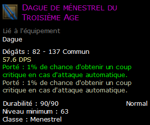 Dague de ménestrel du Troisième Age