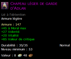 Chapeau léger de garde d'Adlan