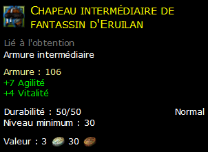 Chapeau intermédiaire de fantassin d'Eruilan