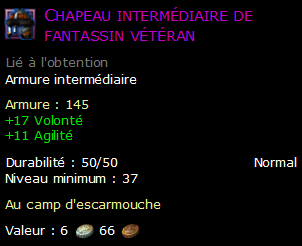 Chapeau intermédiaire de fantassin vétéran