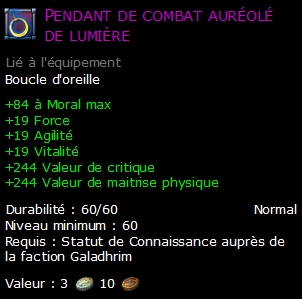 Pendant de combat auréolé de lumière