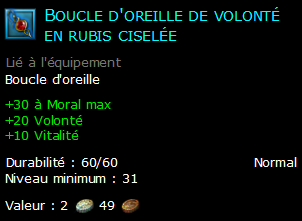 Boucle d'oreille de volonté en rubis ciselée