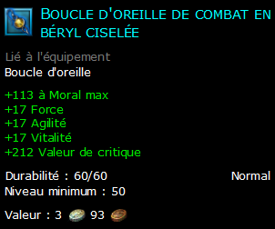 Boucle d'oreille de combat en béryl ciselée