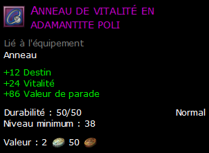 Anneau de vitalité en adamantite poli