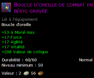 Boucle d'oreille de combat en béryl gravée