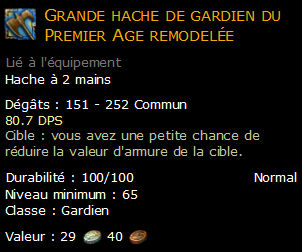 Grande hache de gardien du Premier Age remodelée