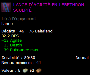 Lance d'agilité en lebethron sculpté