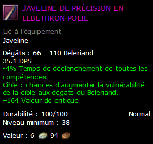 Javeline de précision en lebethron polie