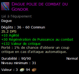 Dague polie de combat du Gondor