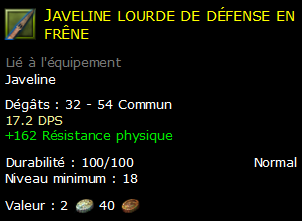 Javeline lourde de défense en frêne