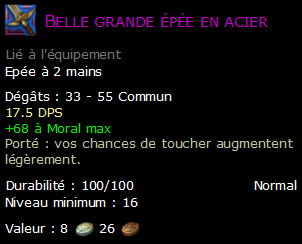 Belle grande épée en acier