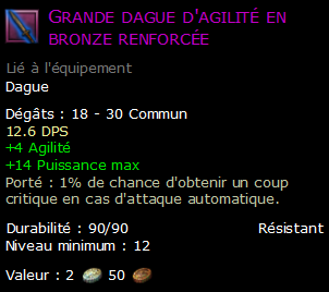 Grande dague d'agilité en bronze renforcée