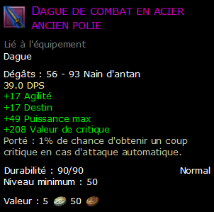 Dague de combat en acier ancien polie